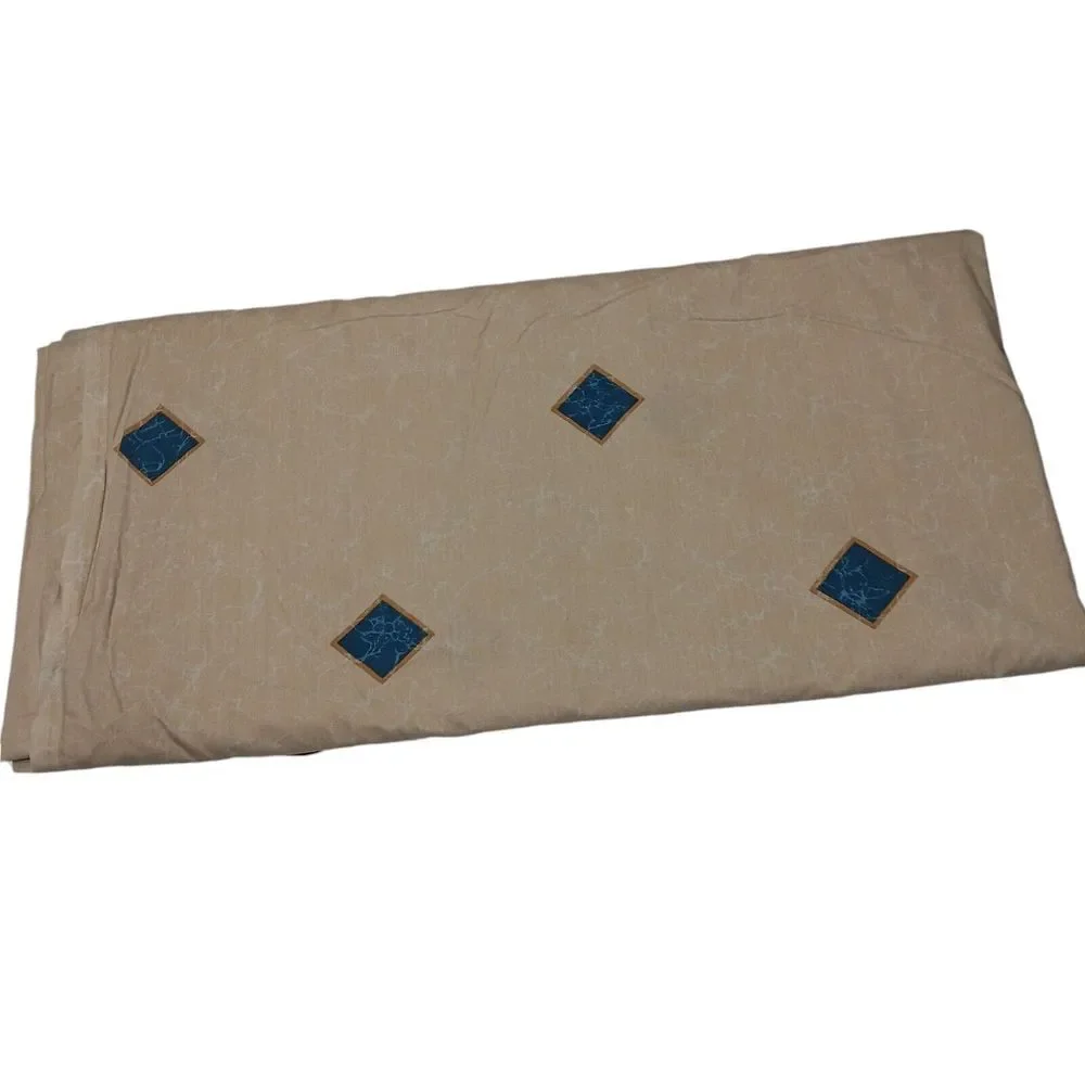 Vintage 80's springs King size‎ bed sheet skirt pillow cases Beige Blue diamond